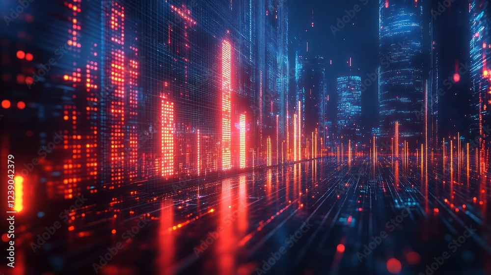 Futuristic Financial Data Visualization Cyberpunk Chart Graph Report Analysis Strategy Management Research Technology