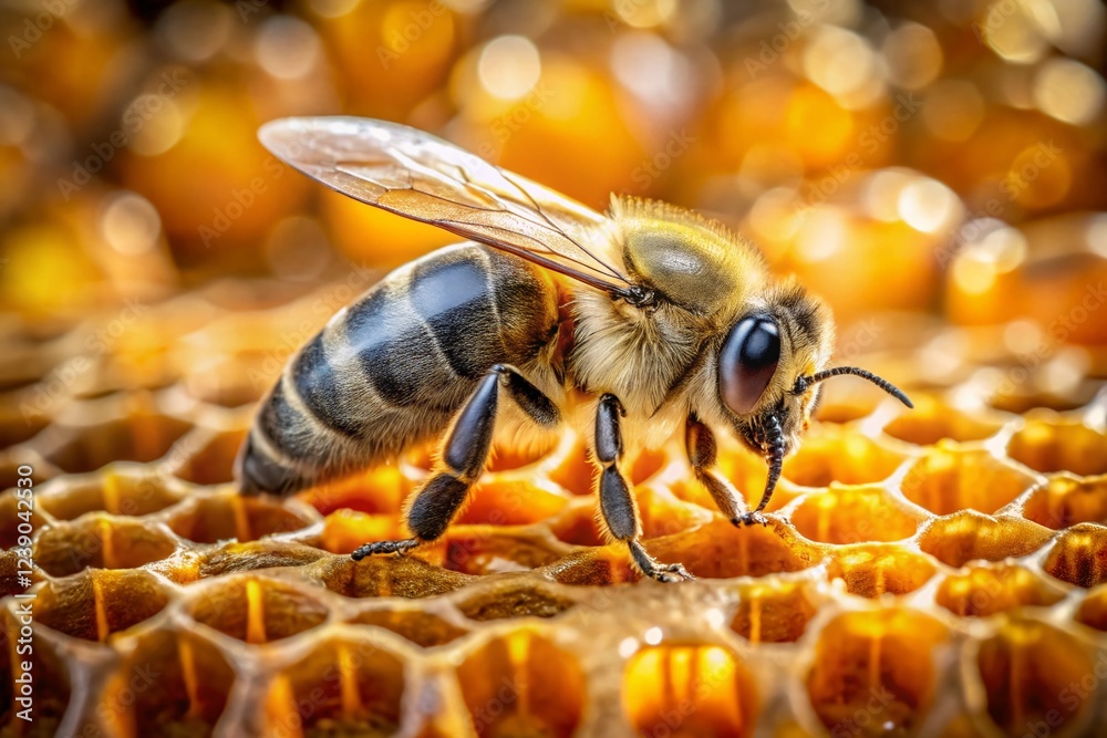 Macro Bee Honeycomb Beehive Honey Collection