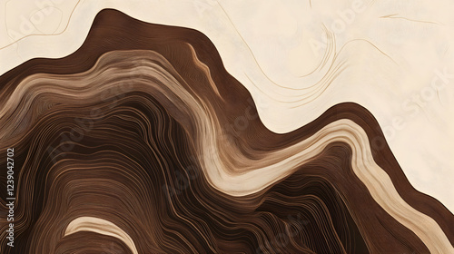 Abstract topography lines in chocolate brown and cream, earthy and minimal