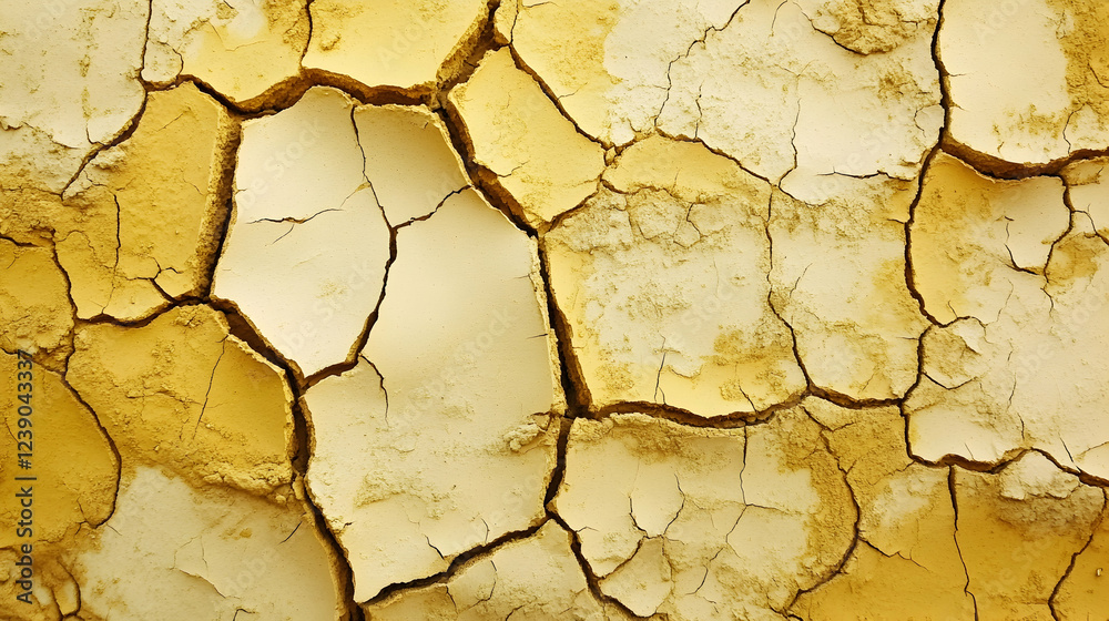 Cracked earth in umber and pale yellow, desert-inspired and dry Cracked earth in umber and pale yellow, desert-inspired and dry