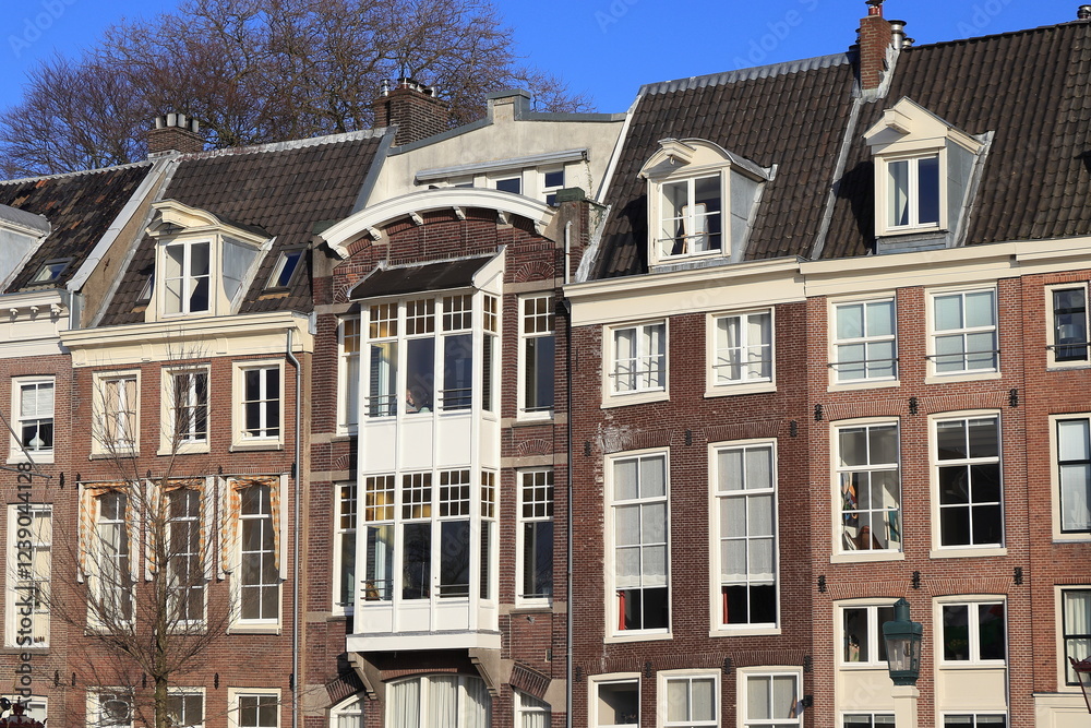 Fototapeta premium Amsterdam Amstel Brick House Facades Close Up, Netherlands