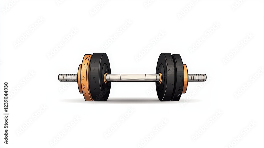 Fototapeta premium Detailed Illustration of a Barbell with Weight Plates Isolated on a Plain White Background