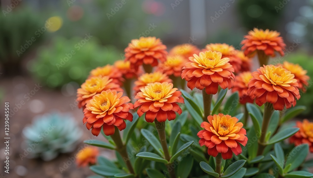 Vibrant orange flowers blooming in garden, perfect for spring and nature themes Vibrant orange flowers blooming in garden, perfect for spring and nature themes