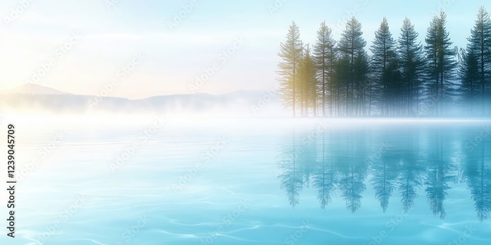 Serene Misty Lake with Overhanging Trees in a Tranquil Forest Setting Serene Misty Lake with Overhanging Trees in a Tranquil Forest Setting