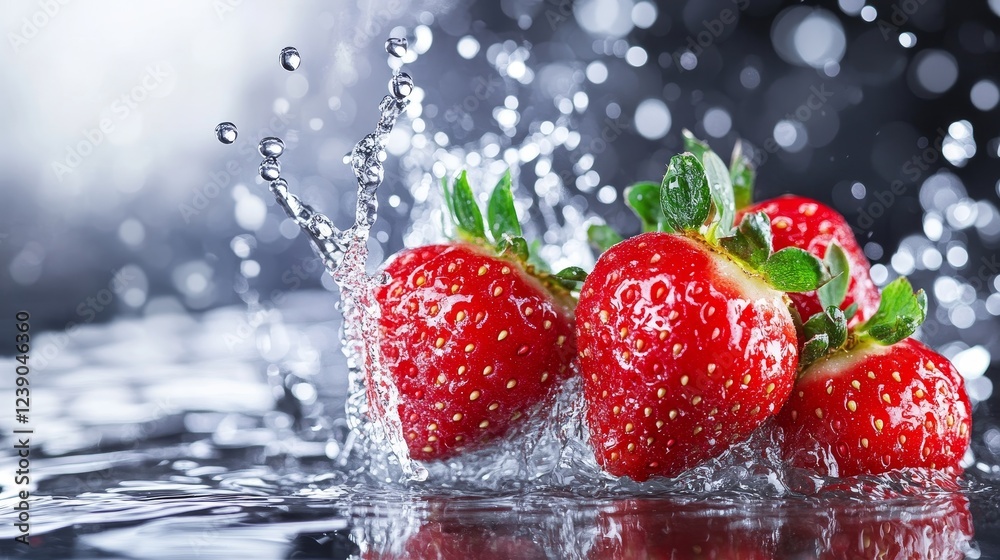 Fresh Strawberries Splashing in Water - Juicy, red strawberries, water splash, freshness, healthy, delicious. Symbolizes vitality, purity, sweetness, refreshment, and summer. Fresh Strawberries Splashing in Water - Juicy, red strawberries, water splash, freshness, healthy, delicious. Symbolizes vitality, purity, sweetness, refreshment, and summer.