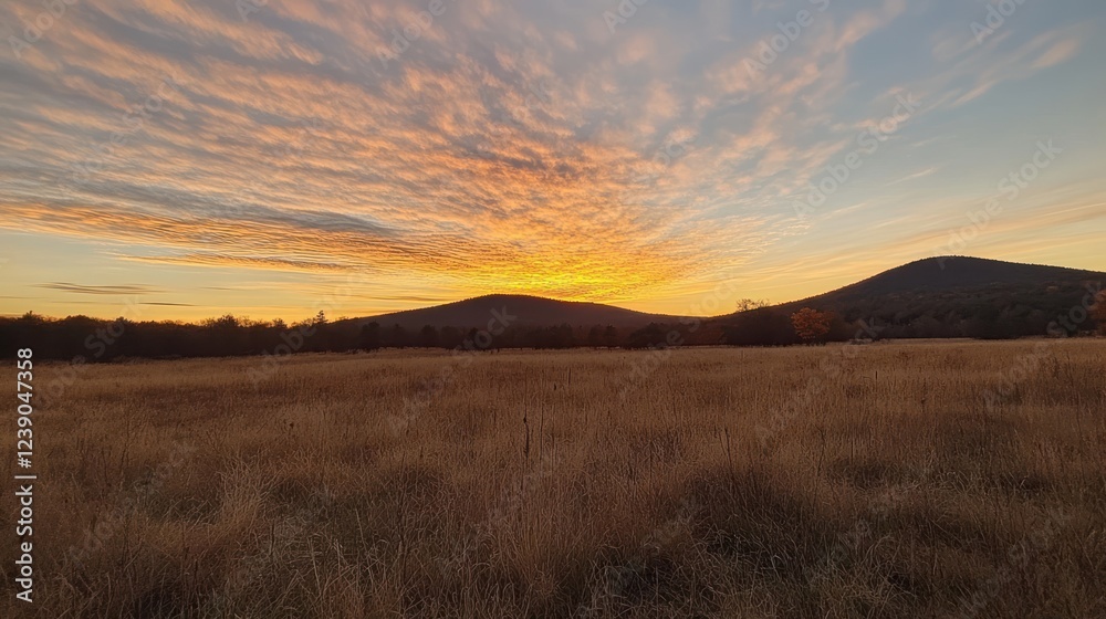 Fototapeta premium Golden Sunset Over Serene Mountain Landscape