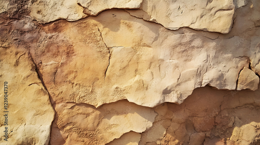 Fototapeta premium Textured sandstone in desert tan and clay, rough and sunbaked