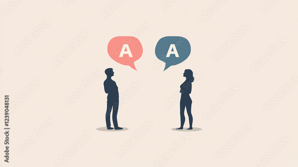 Two people engaging in a conversation with speech bubbles above them illustrating dialogue exchange in a simple graphic style Two people engaging in a conversation with speech bubbles above them illustrating dialogue exchange in a simple graphic style