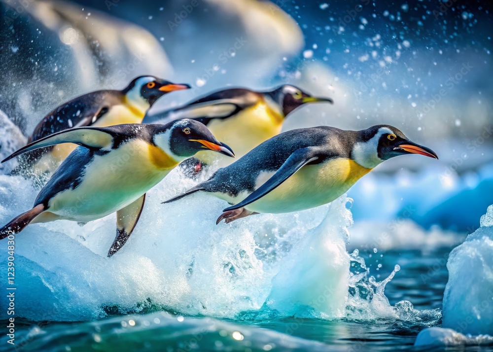 Fototapeta premium Macro Photography: Penguin Plunge - Icy Ocean Dive