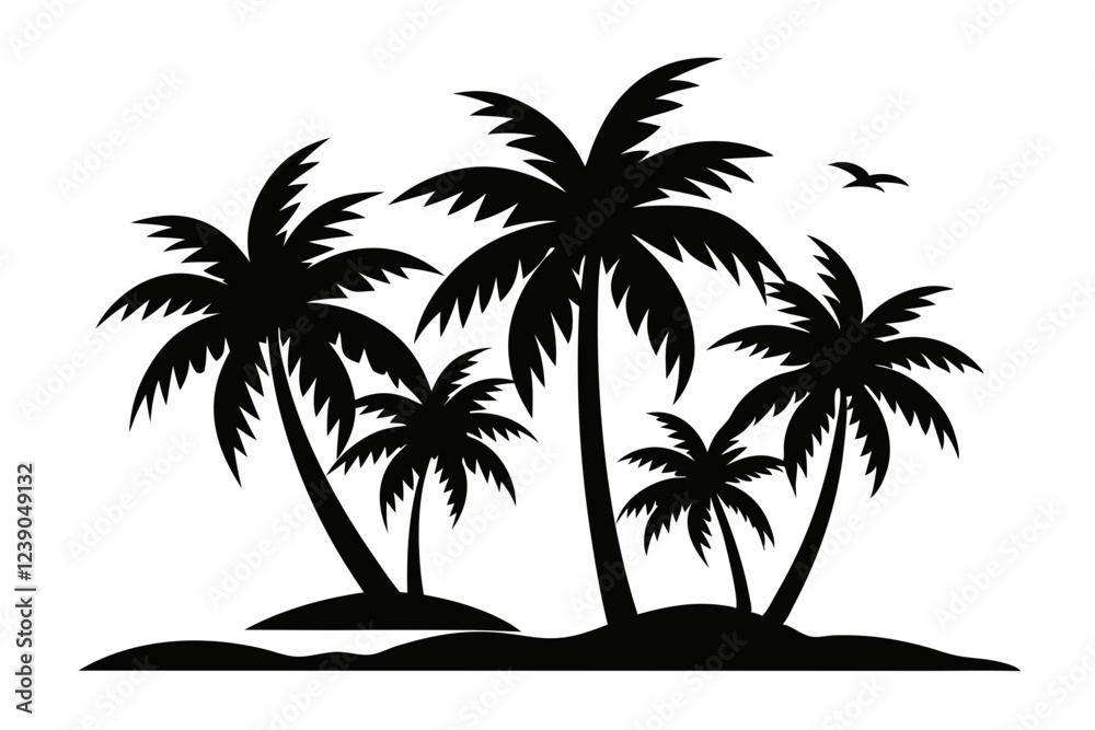 Fototapeta premium Tropical Palm Tree Silhouette Art, silhouette palm tree vector illustration for t-shirt design 