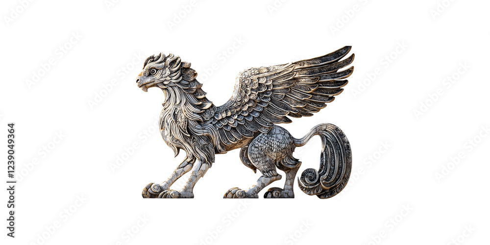 Obraz premium Mythical griffin statue sculpture isolated on transparent background