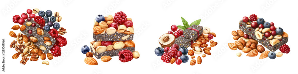 Colorful Healthy Snacks with Nuts and Berries on a White Background Colorful Healthy Snacks with Nuts and Berries on a White Background