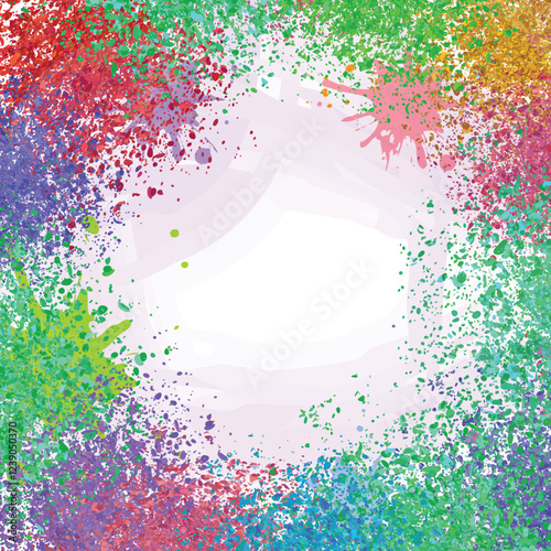Colorful Holi-themed template with scattered powder and splashes, ideal for back-to-school, children’s fun, and festival celebrations