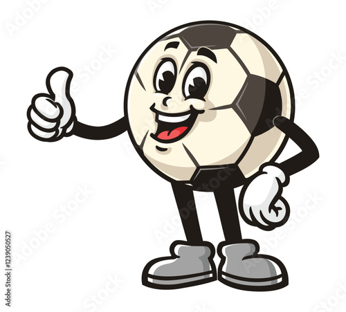 Cartoon mascot character of Football or Soccer ball with thumb up pose