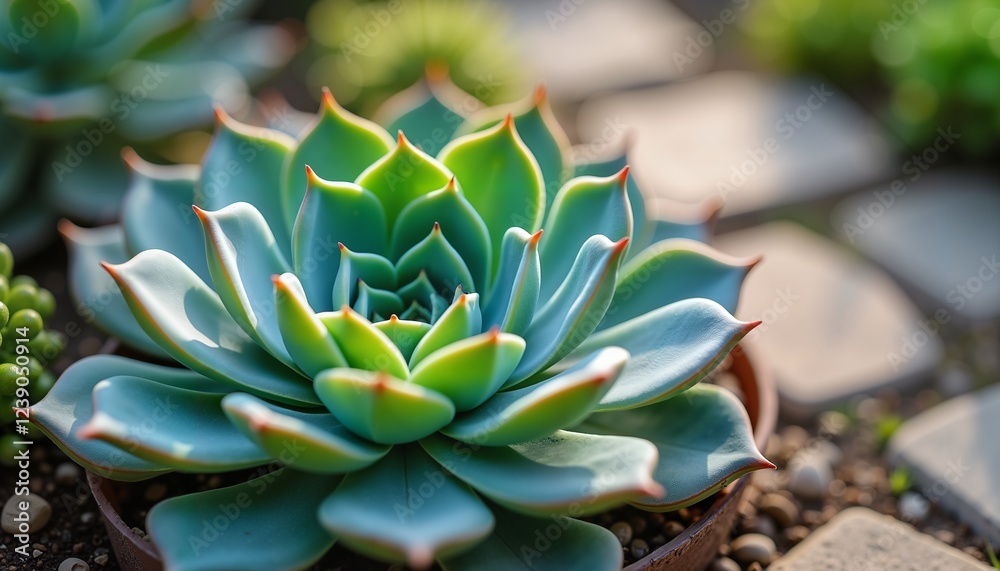 Vibrant succulent in warm sunlight, ideal for nature blogs or gardening tips Vibrant succulent in warm sunlight, ideal for nature blogs or gardening tips