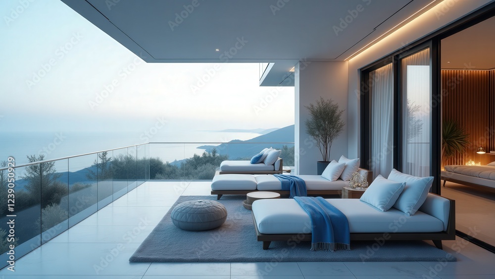 Fototapeta premium Coastal design of modern Balcony on winter, cinematic photography