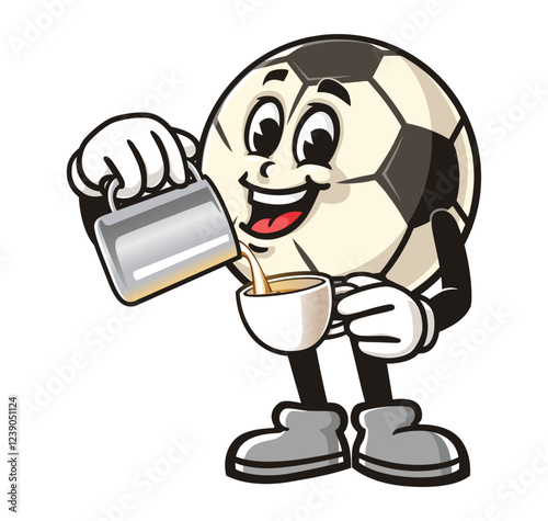 Cartoon mascot character of Football or Soccer ball as barista