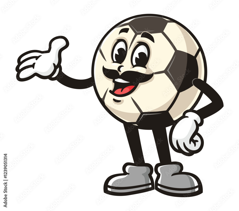 Naklejka premium Cartoon mascot character of Football or Soccer ball with mustache