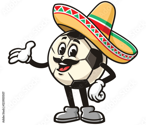 Cartoon mascot character of Football or Soccer ball wearing sombrero