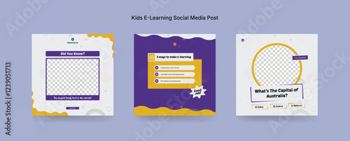Colorful Online Kids Learning Course Social Media Post Template, Kids Education Banner Design for E-Learning Platforms. Colorful Kids E-Learning Social Media Post Kit