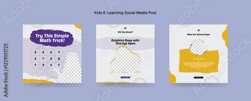 Colorful Online Kids Learning Course Social Media Post Template, Kids Education Banner Design for E-Learning Platforms. Colorful Kids E-Learning Social Media Post Kit