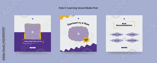 Colorful Online Kids Learning Course Social Media Post Template, Kids Education Banner Design for E-Learning Platforms. Colorful Kids E-Learning Social Media Post Kit