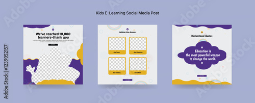 Colorful Online Kids Learning Course Social Media Post Template, Kids Education Banner Design for E-Learning Platforms. Colorful Kids E-Learning Social Media Post Kit