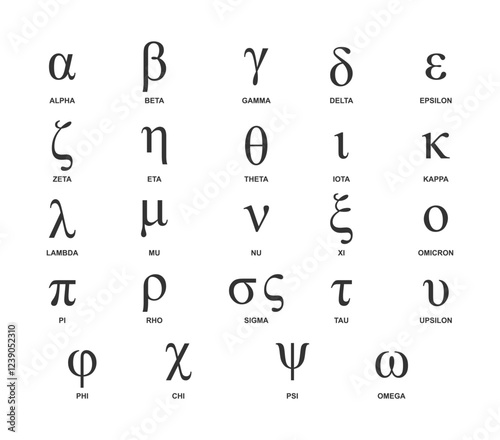 greek alphabet letters on white background
