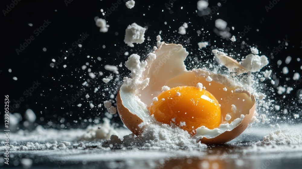 An artistic portrayal of an egg explosion, capturing the vibrant yolk and scattered egg white, evoking feelings of freshness and culinary creativity. An artistic portrayal of an egg explosion, capturing the vibrant yolk and scattered egg white, evoking feelings of freshness and culinary creativity.