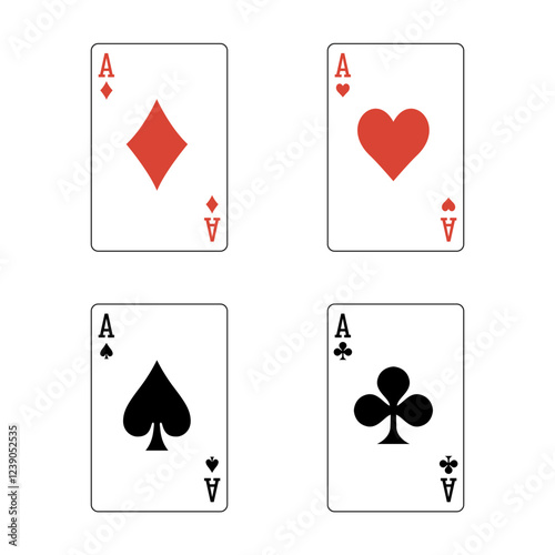 Playing card set. Four aces icon. Poker cards suits. Hearts, clubs, diamonds, spades ace. Winning poker hand. Las Vegas Casino gambling concept
