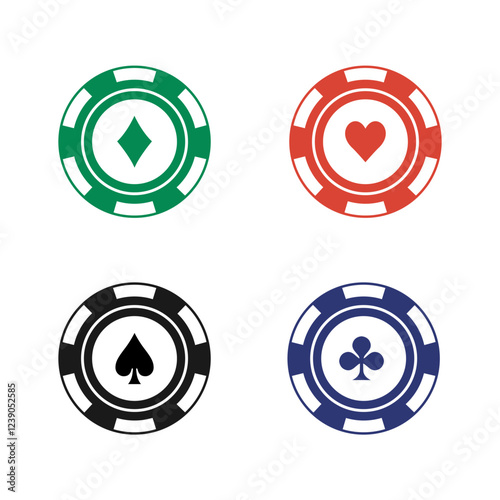 Poker chips color icons vector set. Playing poker concept. Isolated Casino poker chip logo. Poker symbols