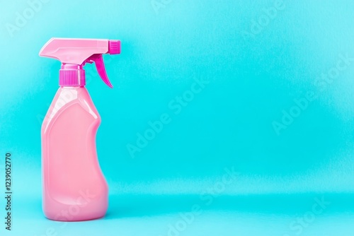 Pink Spray Bottle Cleaning Product on Blue - Cleanliness, freshness, hygiene, home cleaning photo