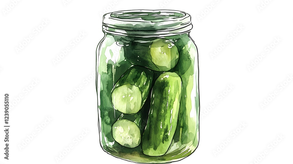 A Glass Jar Filled With Pickled Cucumbers A Glass Jar Filled With Pickled Cucumbers