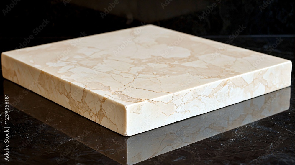 Beige marble slab on black surface Beige marble slab on black surface