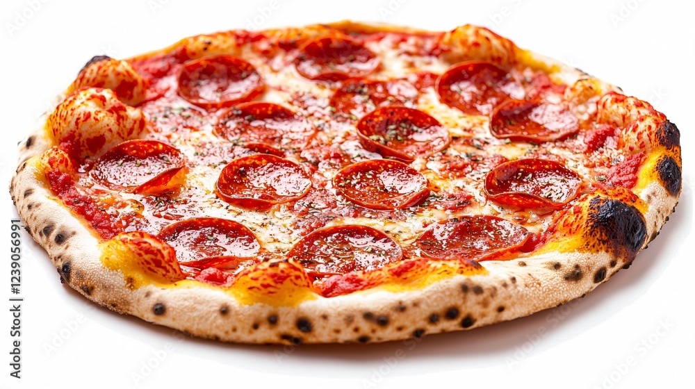 Delicious Pepperoni Pizza on a White Background Ready for Serving a Classic Italian Meal Delicious Pepperoni Pizza on a White Background Ready for Serving a Classic Italian Meal