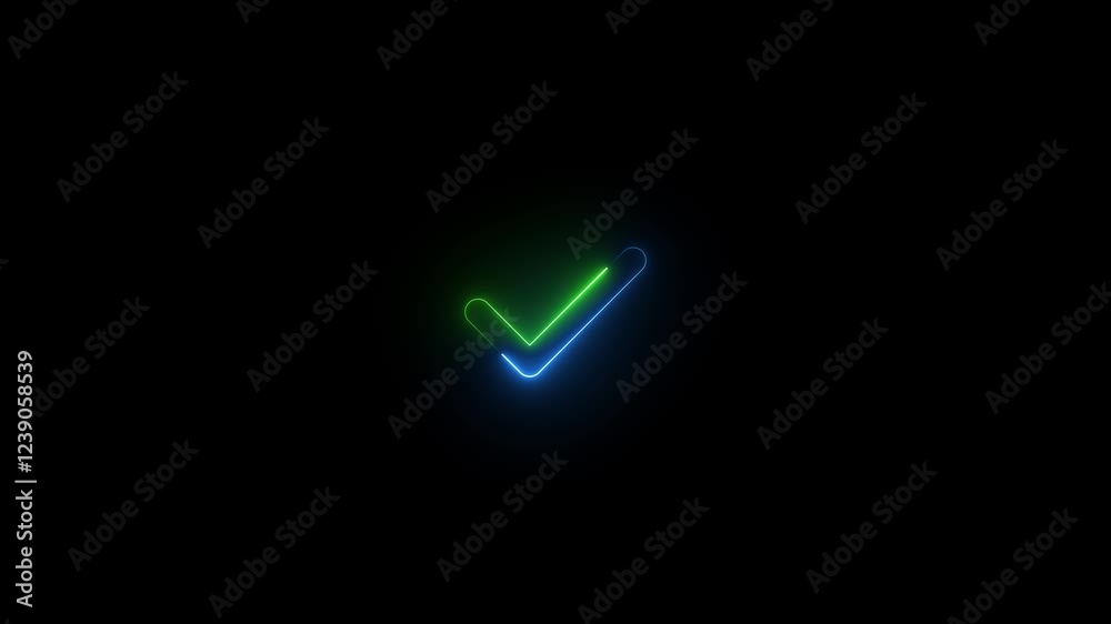 Blue and green color glow neon check icon animation Blue and green color glow neon check icon animation