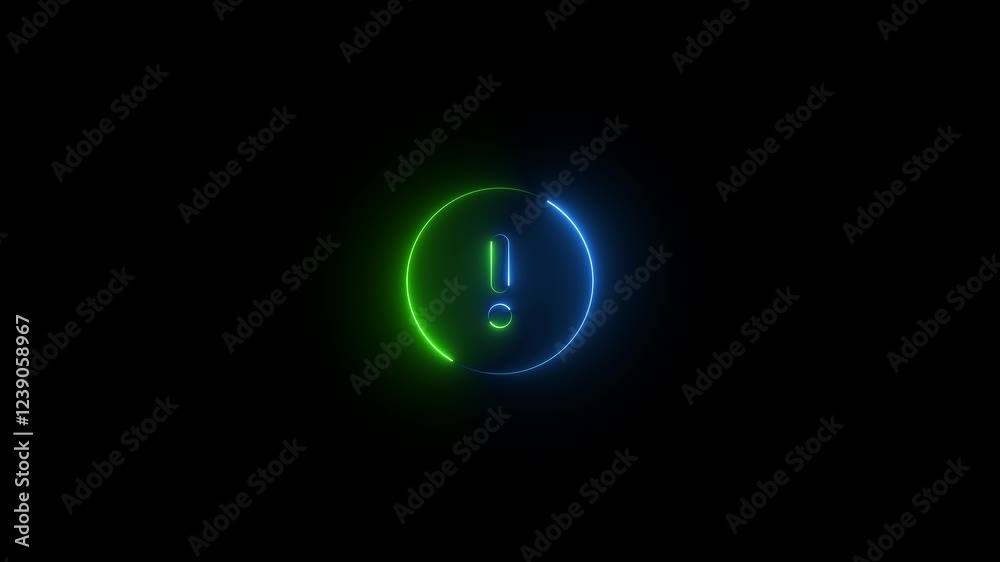 Blue and green color glow neon circle exclamation icon animation Blue and green color glow neon circle exclamation icon animation