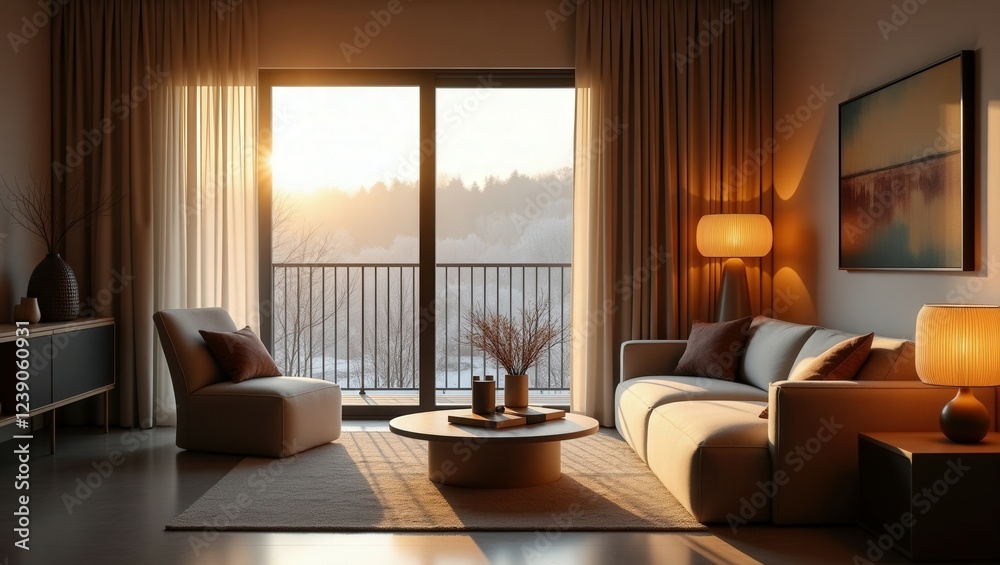 Fototapeta premium Contemporary design of modern Balcony on winter, cinematic photography