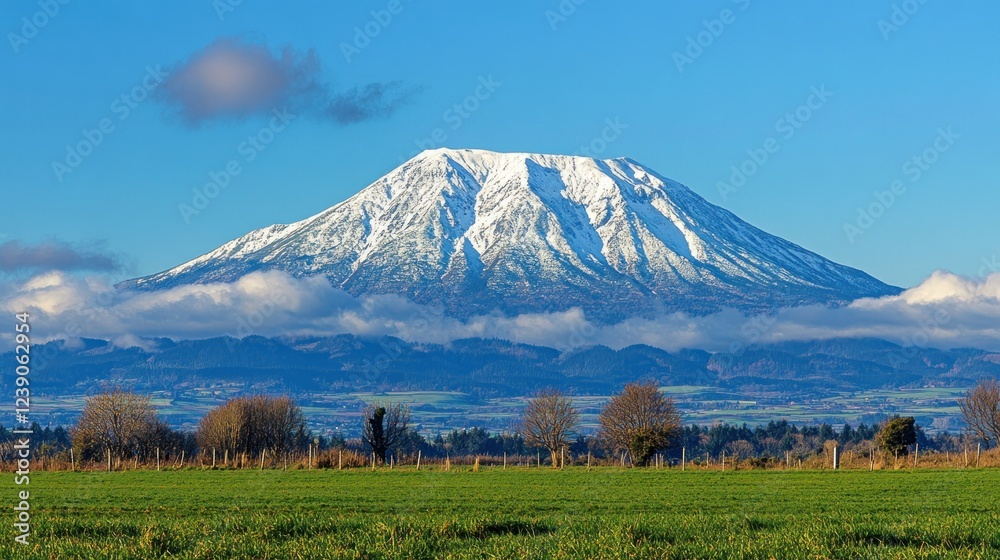 Fototapeta premium Majestic Snow Capped Mountain Under a Clear Blue Sky