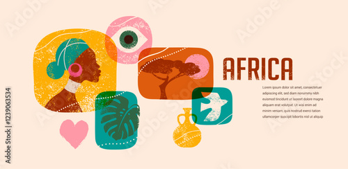Africa Day concept design. Africa month banner, poster with tribal patterns. Hand drawn illustration