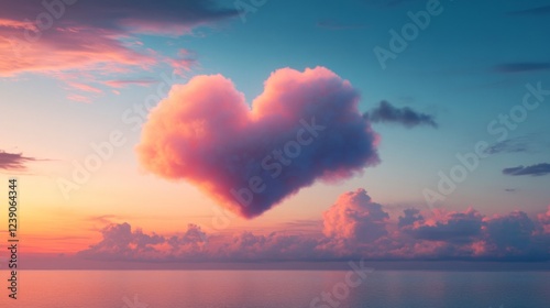 Heart Shaped Cloud at Sunset Over the Ocean