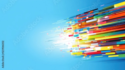 Abstract colorful streaks on blue background, depicting speed, technology, and data flow.