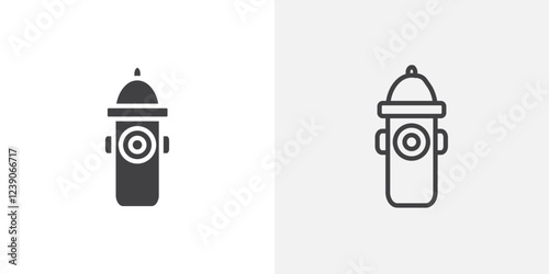 Fire hydrant thin line and fill vector icons set