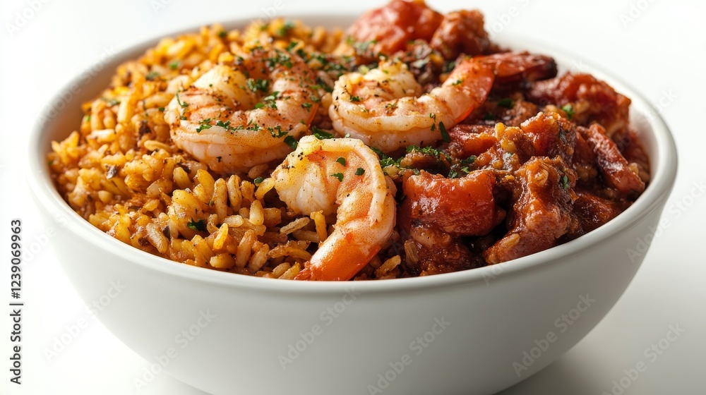 A sumptuous Shrimp and Rice Dish Garnished with Fresh Herbs - Captured in 4K Ultra HD A sumptuous Shrimp and Rice Dish Garnished with Fresh Herbs - Captured in 4K Ultra HD