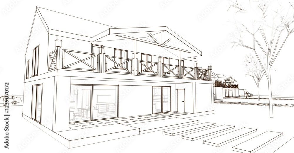 Fototapeta premium townhouse architectural sketch 3d illustration 