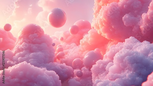 Dreamy Soft Pink Clouds and Bubbles in a Fantasy Background Scene