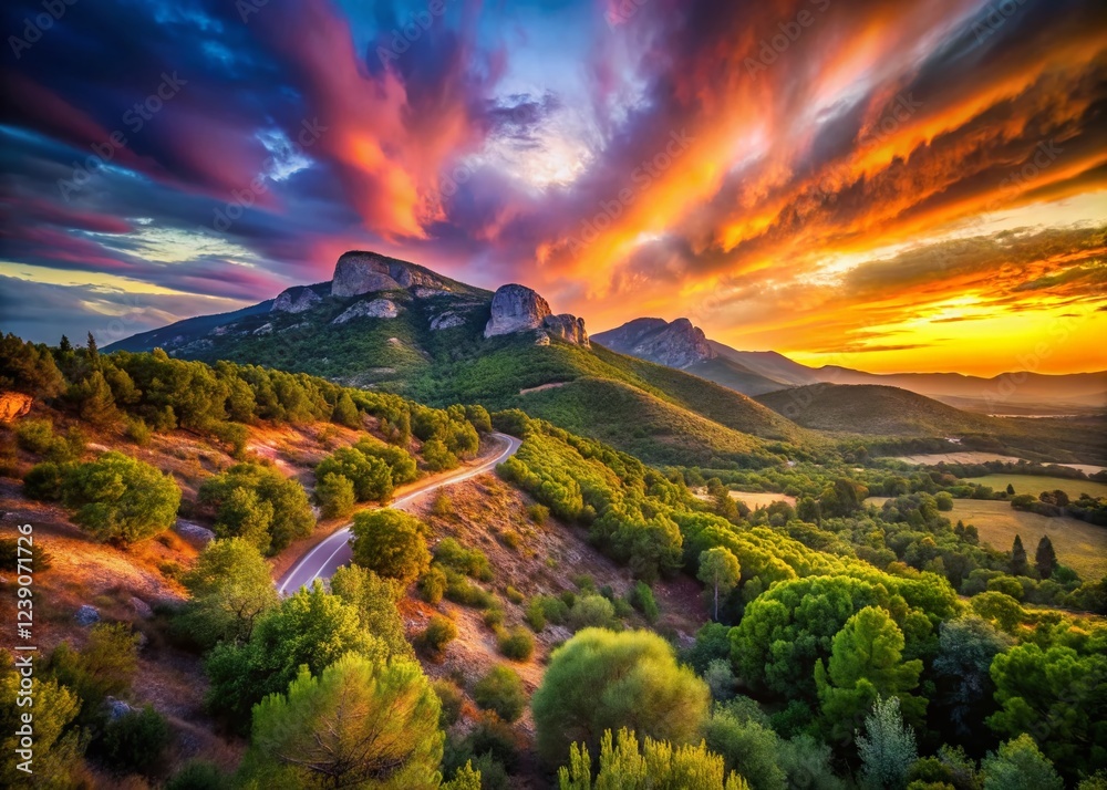 Fototapeta premium Majestic Long Exposure of Massif du Tanneron, Provence, France: Dramatic Sky and Rolling Hills
