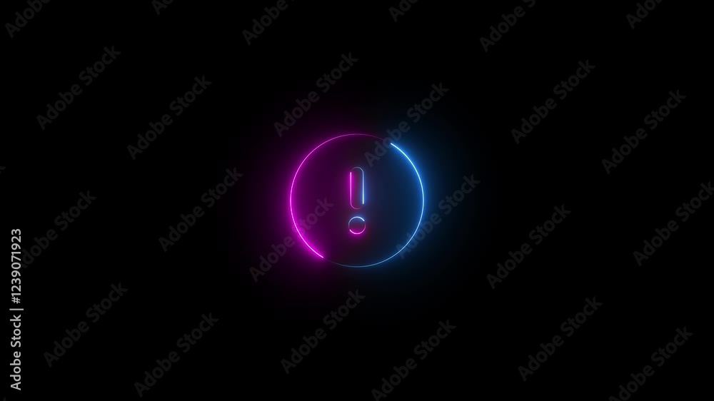 Blue and pink color glow neon circle exclamation icon animation Blue and pink color glow neon circle exclamation icon animation