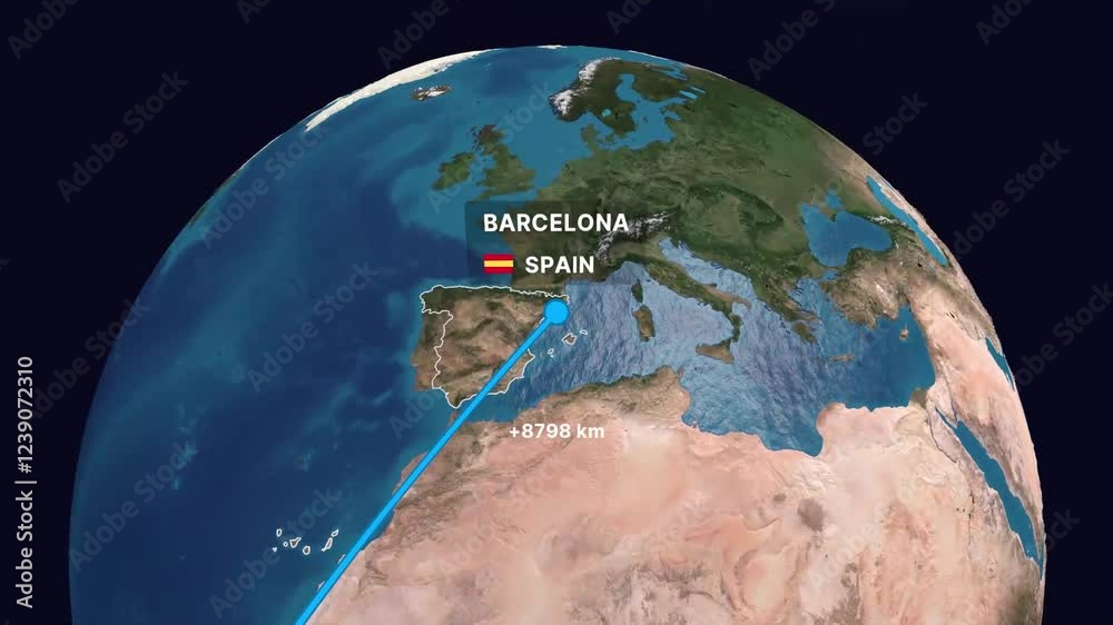 sao paulo to barcelona travel map animation