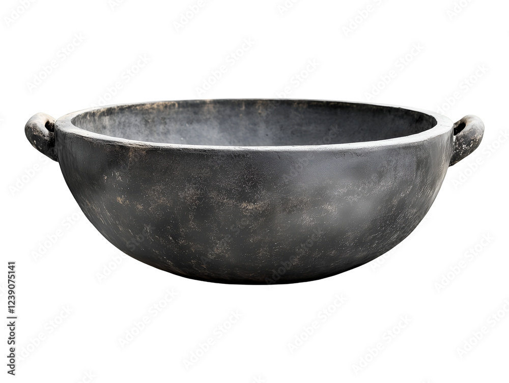Large black wooden bowl with two handles isolated on transparent background, PNG, cut out Large black wooden bowl with two handles isolated on transparent background, PNG, cut out